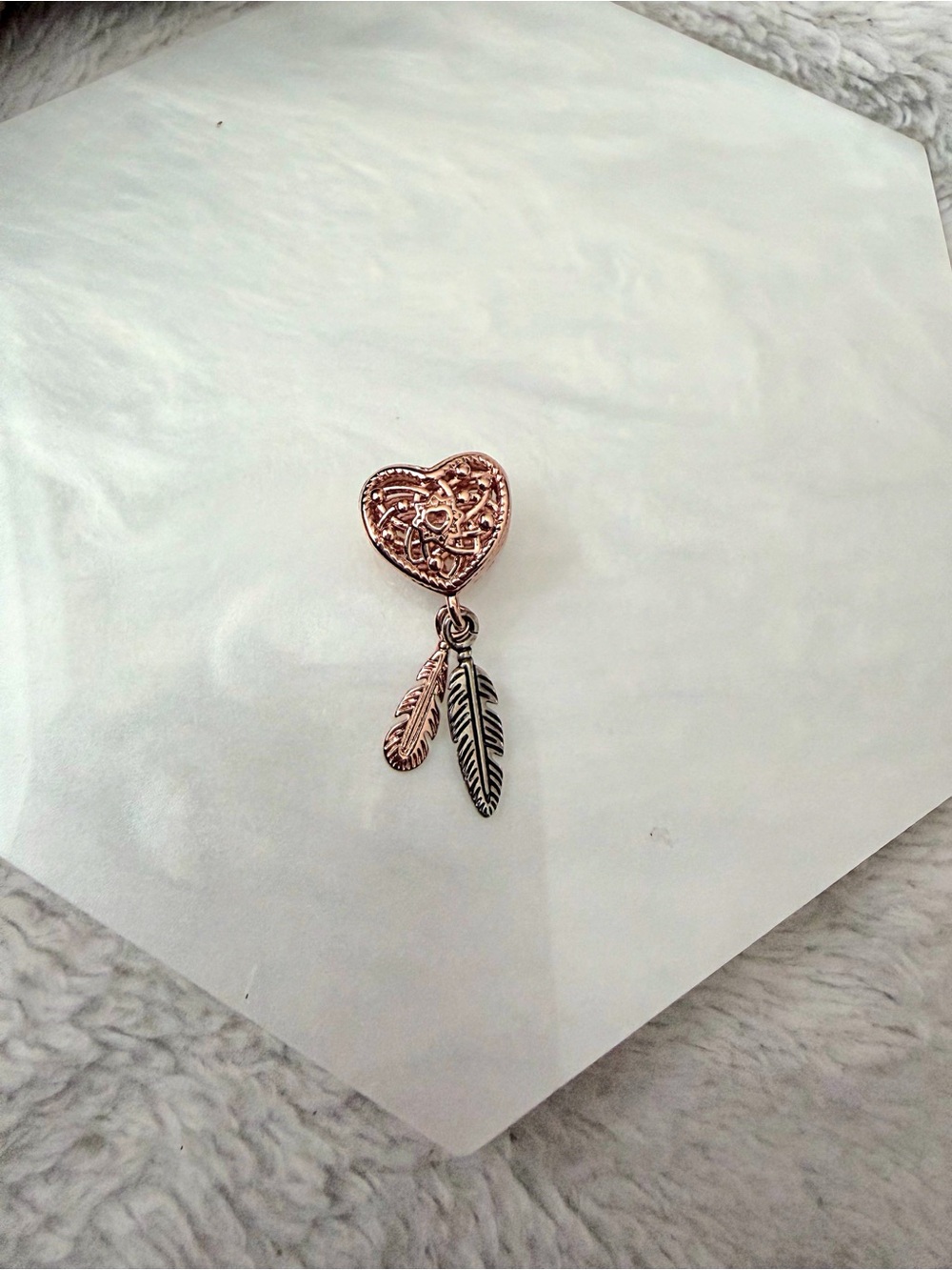 Pandora Rose Gold Heart and Feather Dreamcatcher Charm